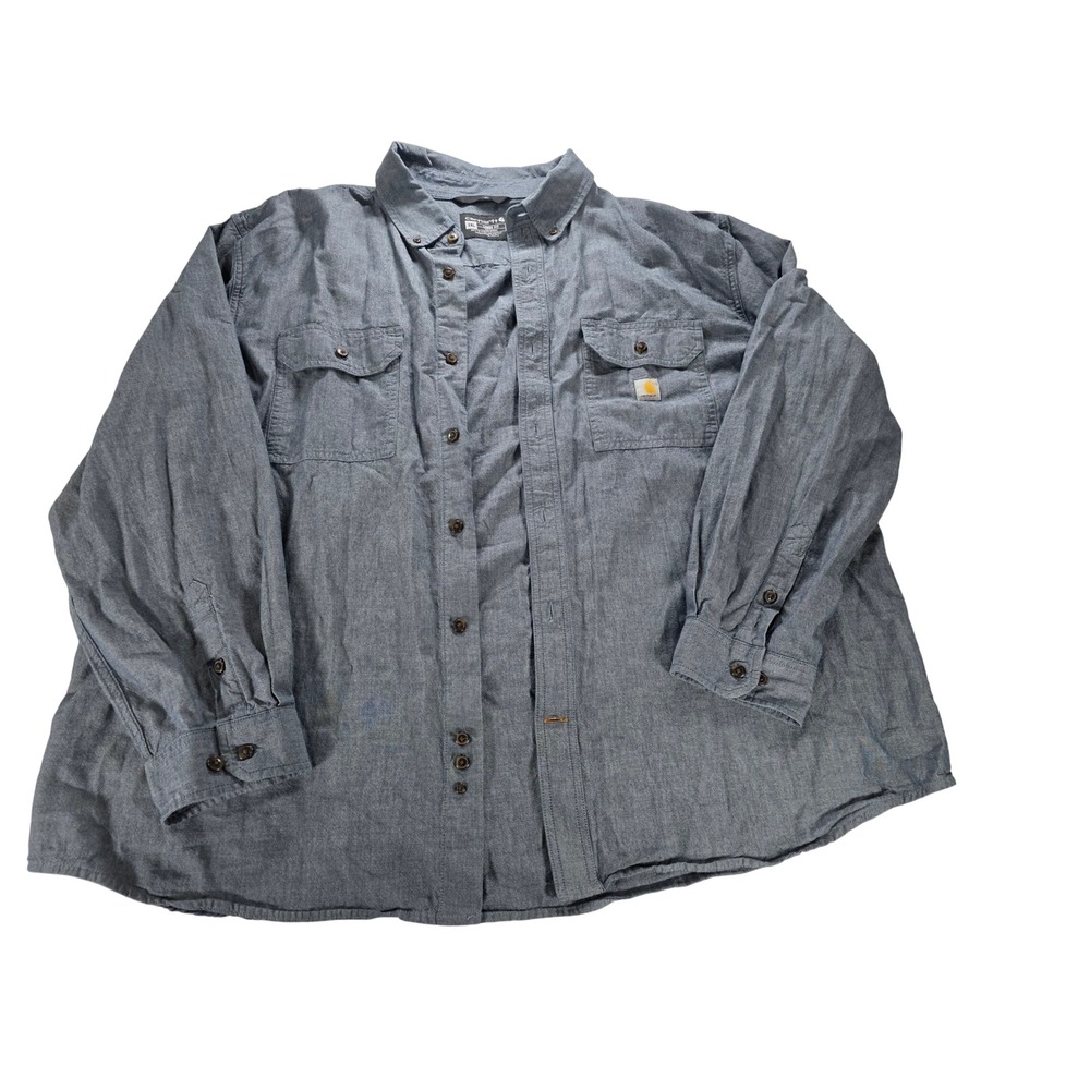 Carhartt 2XL Triple Stitch Loose Fit Chambray Button Up Shirt Casual Heavy Duty - Picture 3 of 10